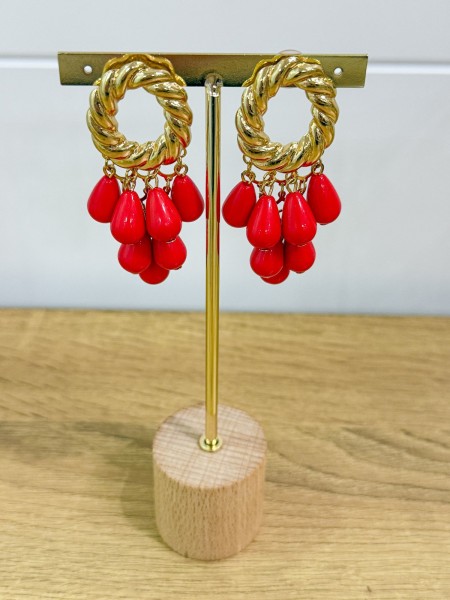 PENDIENTE GITANILLA ORO Y ROJO